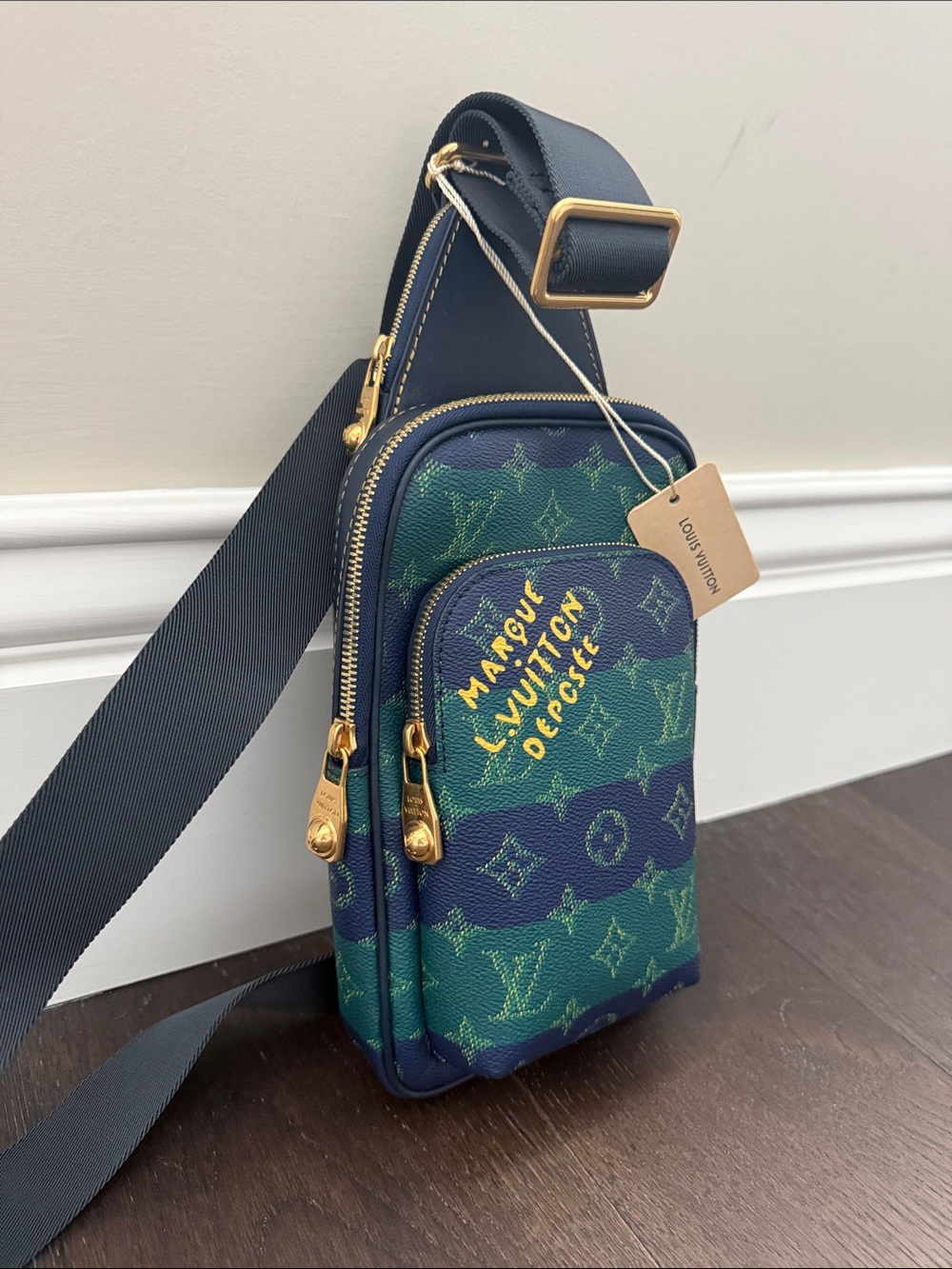 Louis Vuitton Green & Navy Monogram Crossbody Sling Bag
